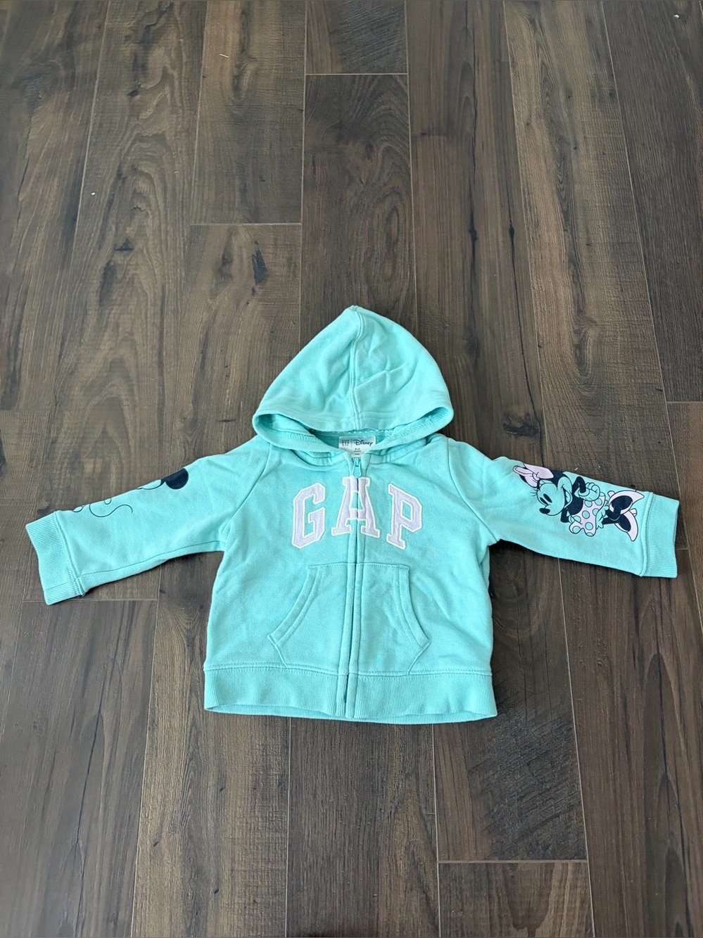 BabyGAP Mint Green Hooded Zip-Up Sweatshirt with Minnie Sleeve Art